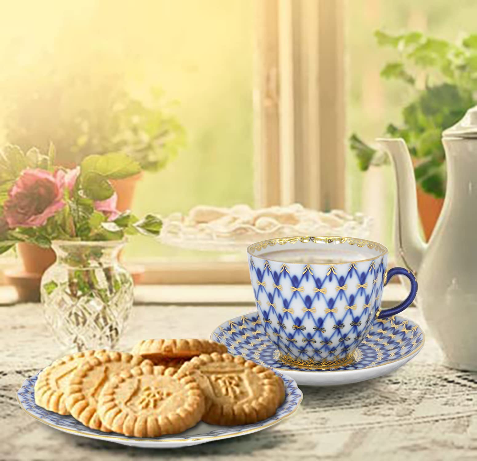 Amazon | Lomonosov 磁器コバルトネット コーヒーカップと