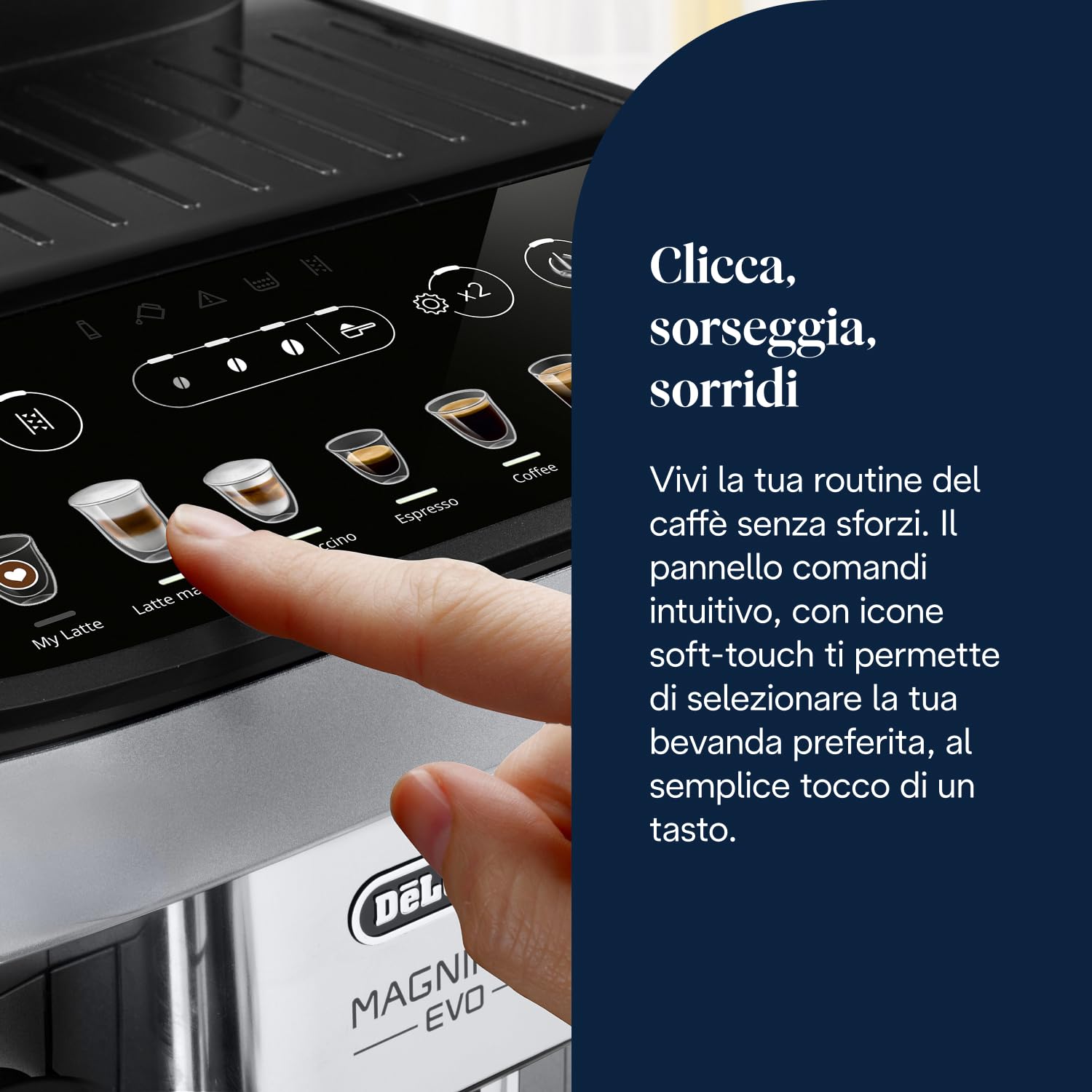 De’Longhi Magnifica Evo – Perfetto Macchina da Caffè Automatica, LatteCrema Montalatte Automatico, 7 Bevande in un Solo Tocco, Comandi Soft Touch, Argento e Nero (ECAM292.81.SB)