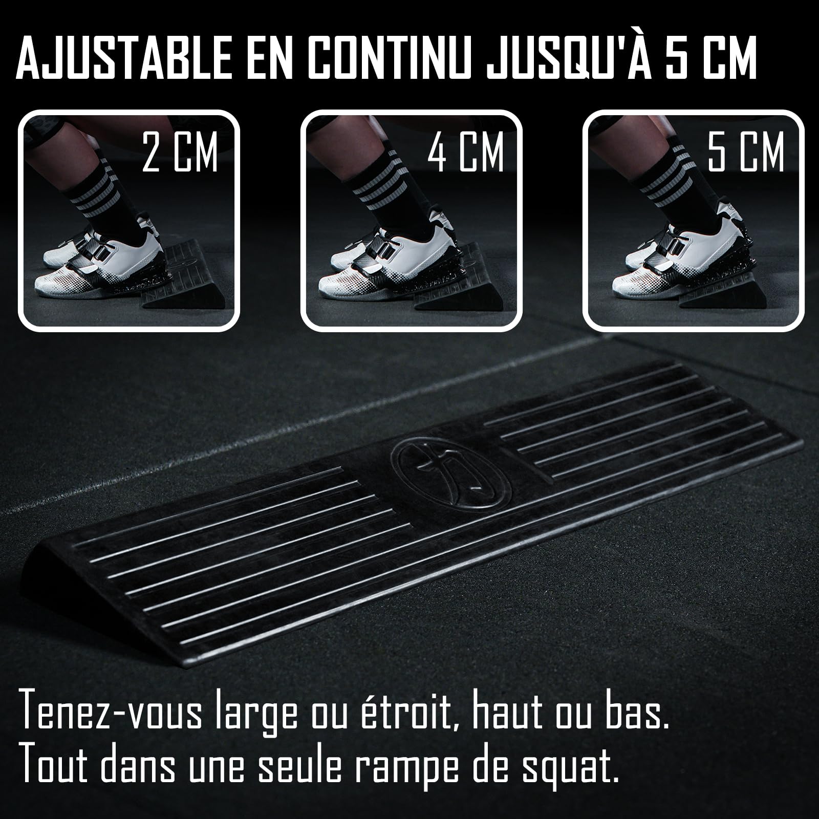 Strength Shop Squat Ramp avec repères de positionnement des Pieds, en Caoutchouc Solide (4 kg), résistante et antidérapante, Augmente mobilité et flexibilité, cale idéale
