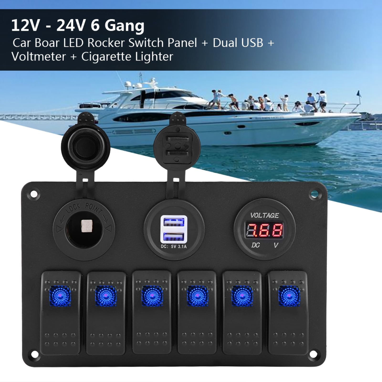 12V 24V LED Tuimelschakelaar Paneel 6 Gang Pre Wired Overbelastingsbeveiliging voor Boot Jacht RV Bus 3X10A 3X15A