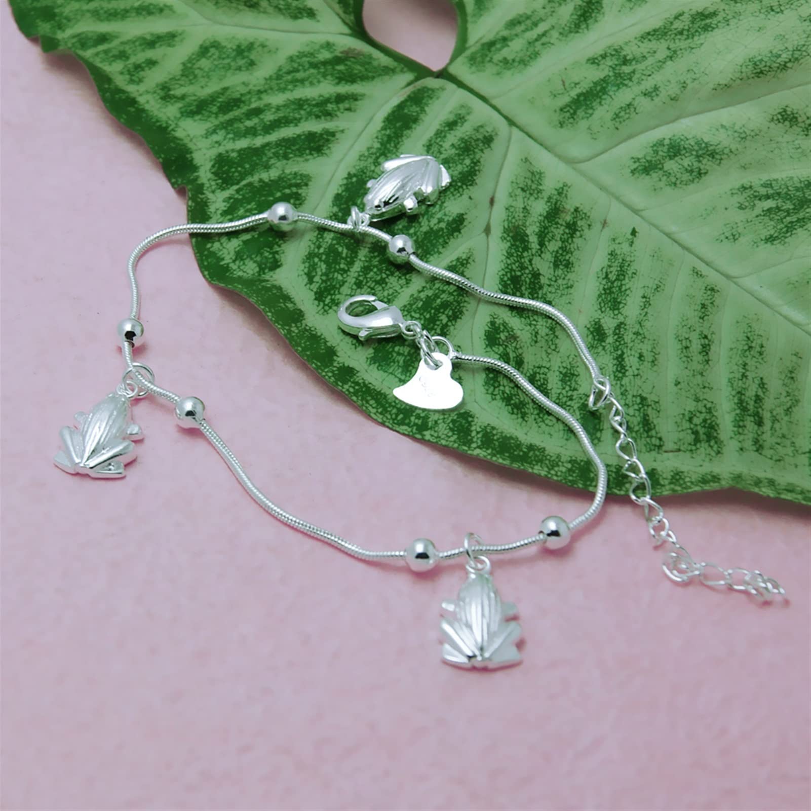 Fußkettchen/Fußkettchen Fußkettchen für Damen, modisch, schlicht, 925er Sterlingsilber, Damen-Fußkettchen, Armbänder, massives Silber, Doppelperlenketten, Strand, Barfußsandalen, Schmuck, Fußkettchen