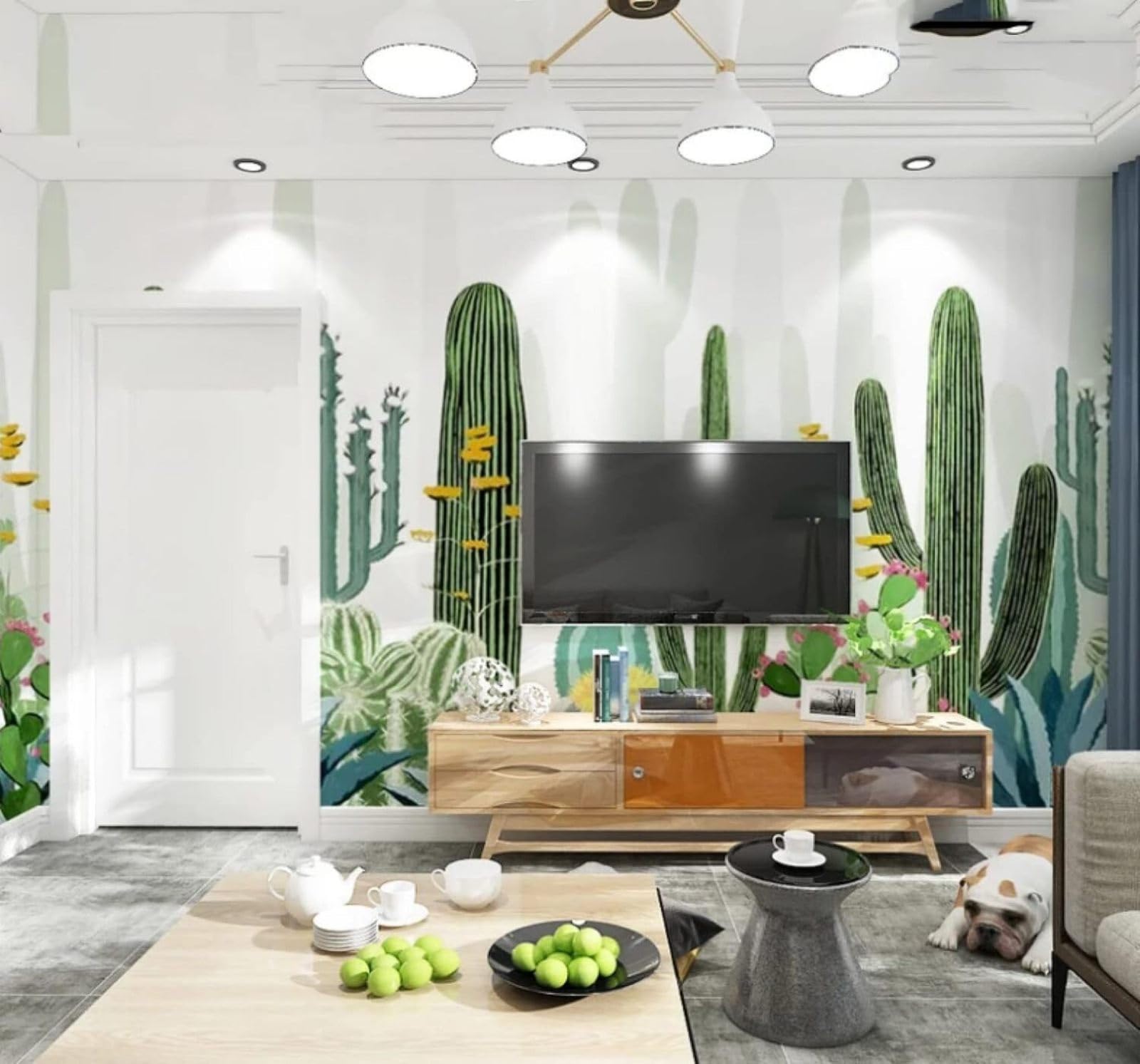 Xlming 250Cm×170Cm(B×H) Hand Drawn Fresh Plants Cactus Flowers 3D Wallpaper Luxury Home Dining Decor Paste Sofa Living Room The Wall For Bedroom Mural-250Cm×170Cm