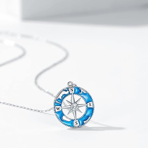 Miniatura 2 de Collar de montaña de brújula de plata de ley, colgante de mapa azul marino, graduación, amistad, talismán, collar de viaje, regalo de graduación,