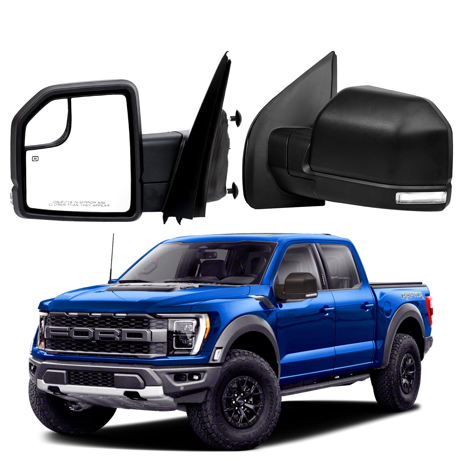 Fenglesha F150 Left Side Door Mirror compatible with 2015-2020 Ford F-150 Side View Mirror With Power Adjustable, Heated,Turn Signal, Blind Spot Mirror, Manual Folding,Textured Back Cover