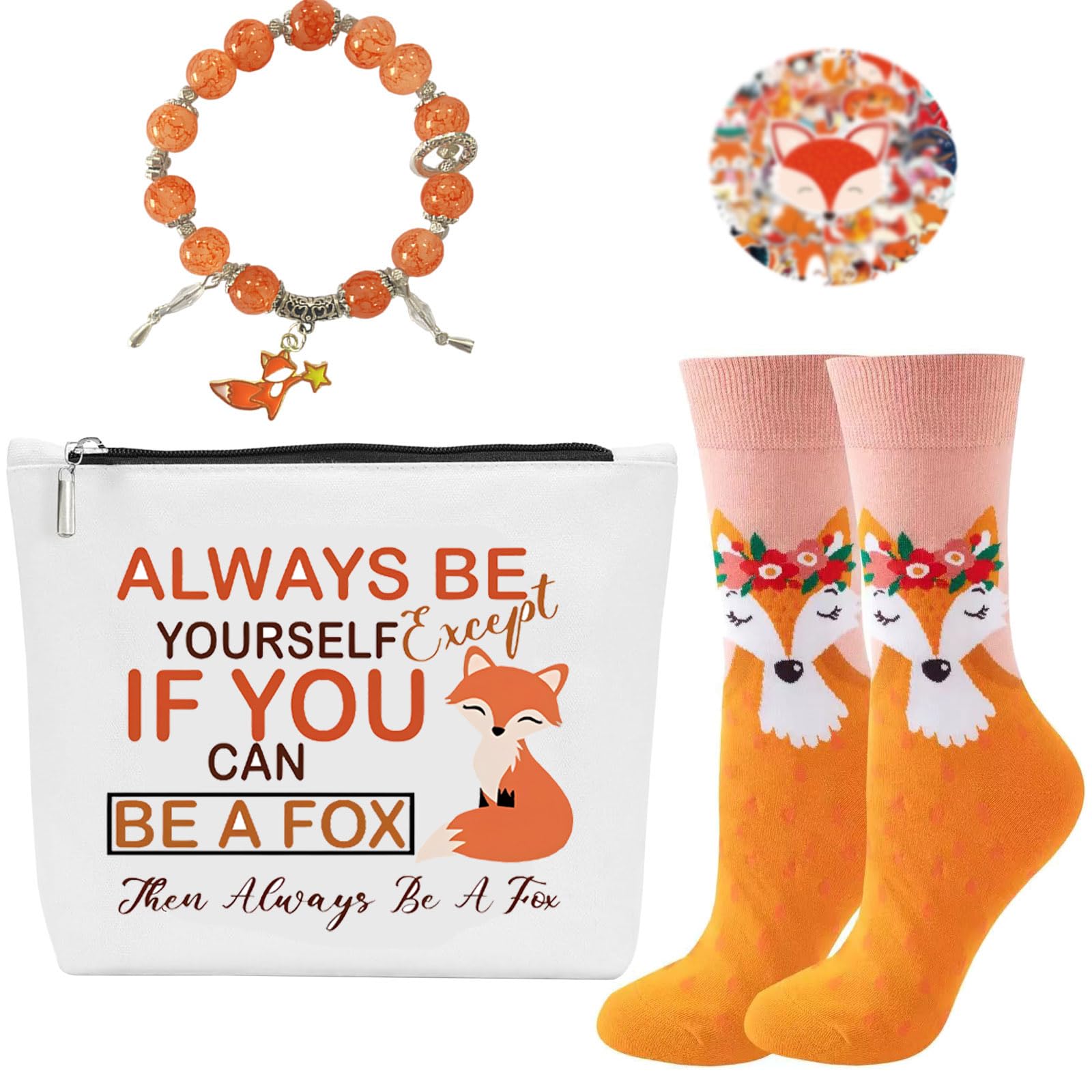 Farmansion Fox Gifts For Women,Gift Set for Fox Lovers,Birthday Present With Funny Socks,Make Up Bag To Daughter,Friends, Mom