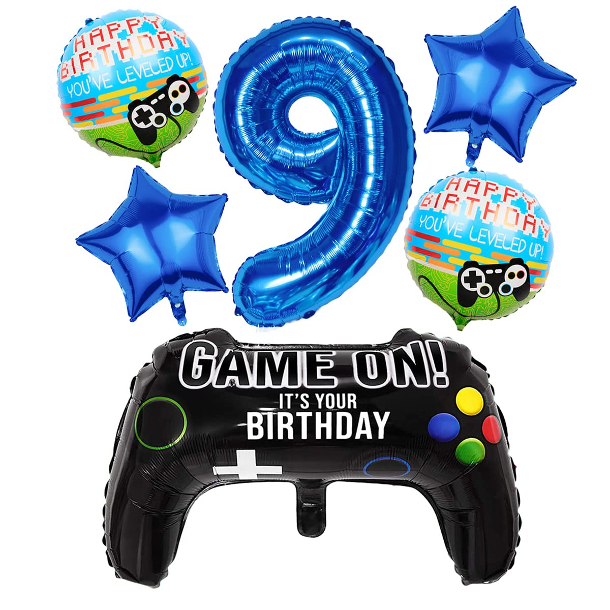 Palloncini Per Festa Di Compleanno A Tema Videogioco, 9 Anni, Set Verde/nero Con Numero 9 E Controller