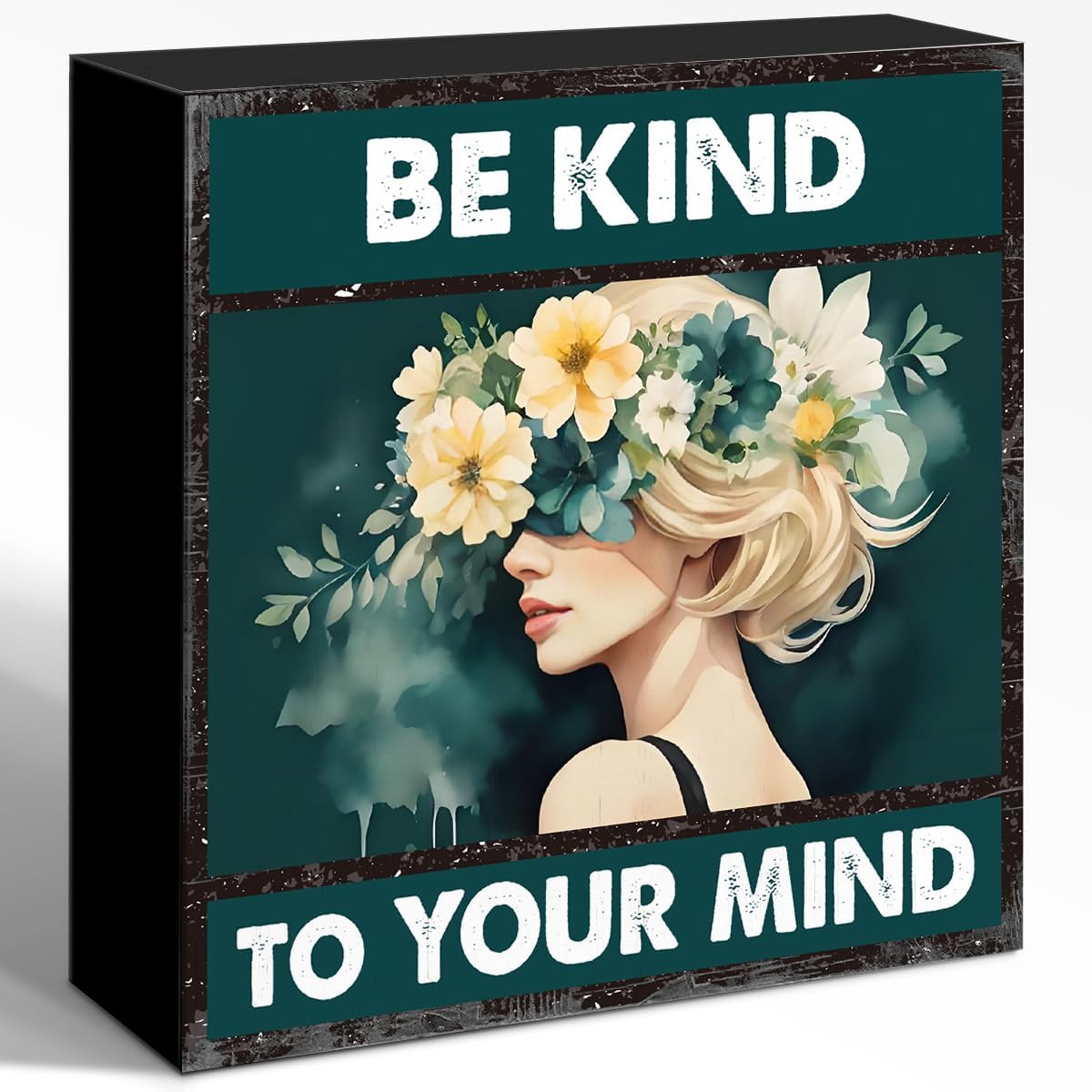 Be Kind To Your Mind Wooden Box Sign, Retro flower Women Sign