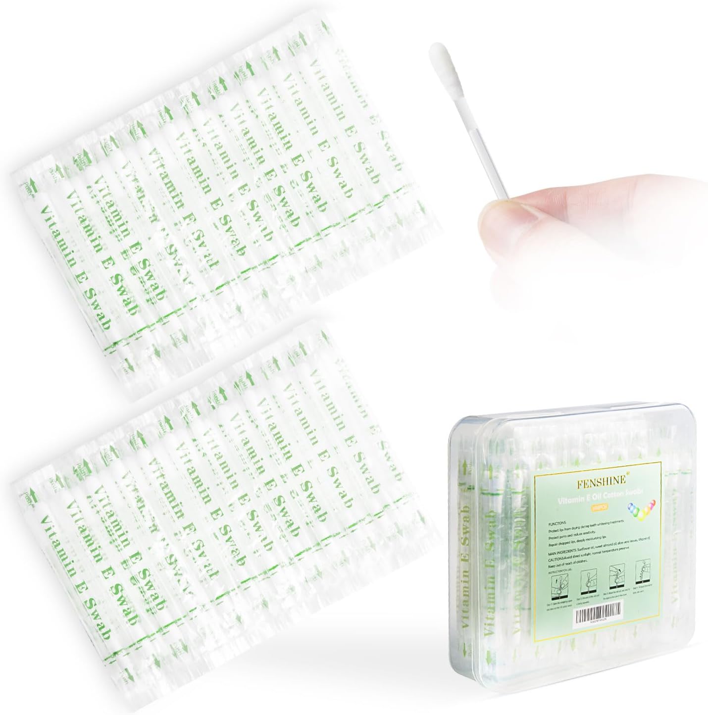 fenshine (100pcs) - 100Pcs Vitamin E Lips Oil Cotton Swabs Disposable VE Oil Q-tip Applicators for Protect Lip Gum Anti-dry Moisture Use Before Teeth Whitening