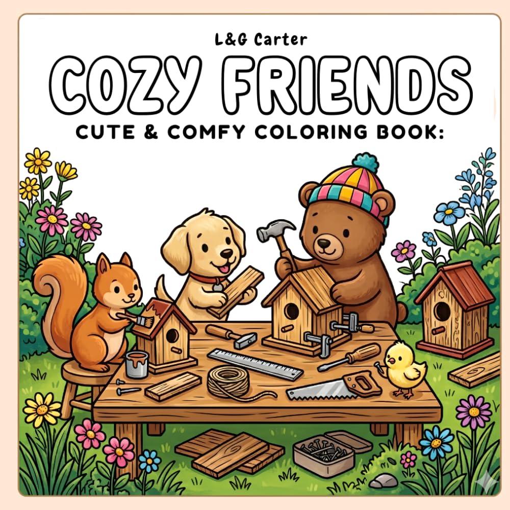 Wild & Cozy: A Cozy Coloring Book for Teens and Adults — 50 Single-Sided Pages with a Puppy, a Squirrel, a Bear, and a Chick (Cozy Days Coloring Collection)