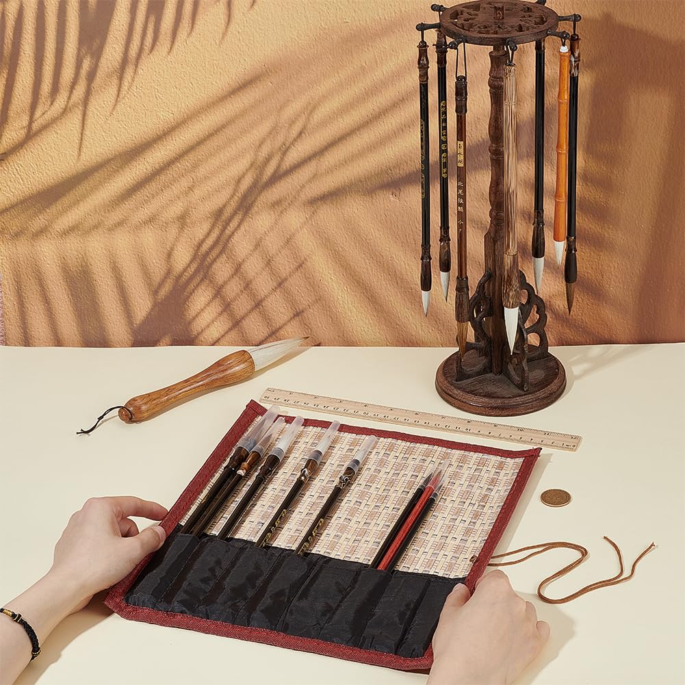OLYCRAFT 16pz Set di Pennelli per Calligrafia Cinese Set di Pennelli per Acquerello Pennello per Scrittura e Disegno con Portapennelli Arrotolabile per Kanji Cinese Disegno Sumi-E Scrittura Pittura
