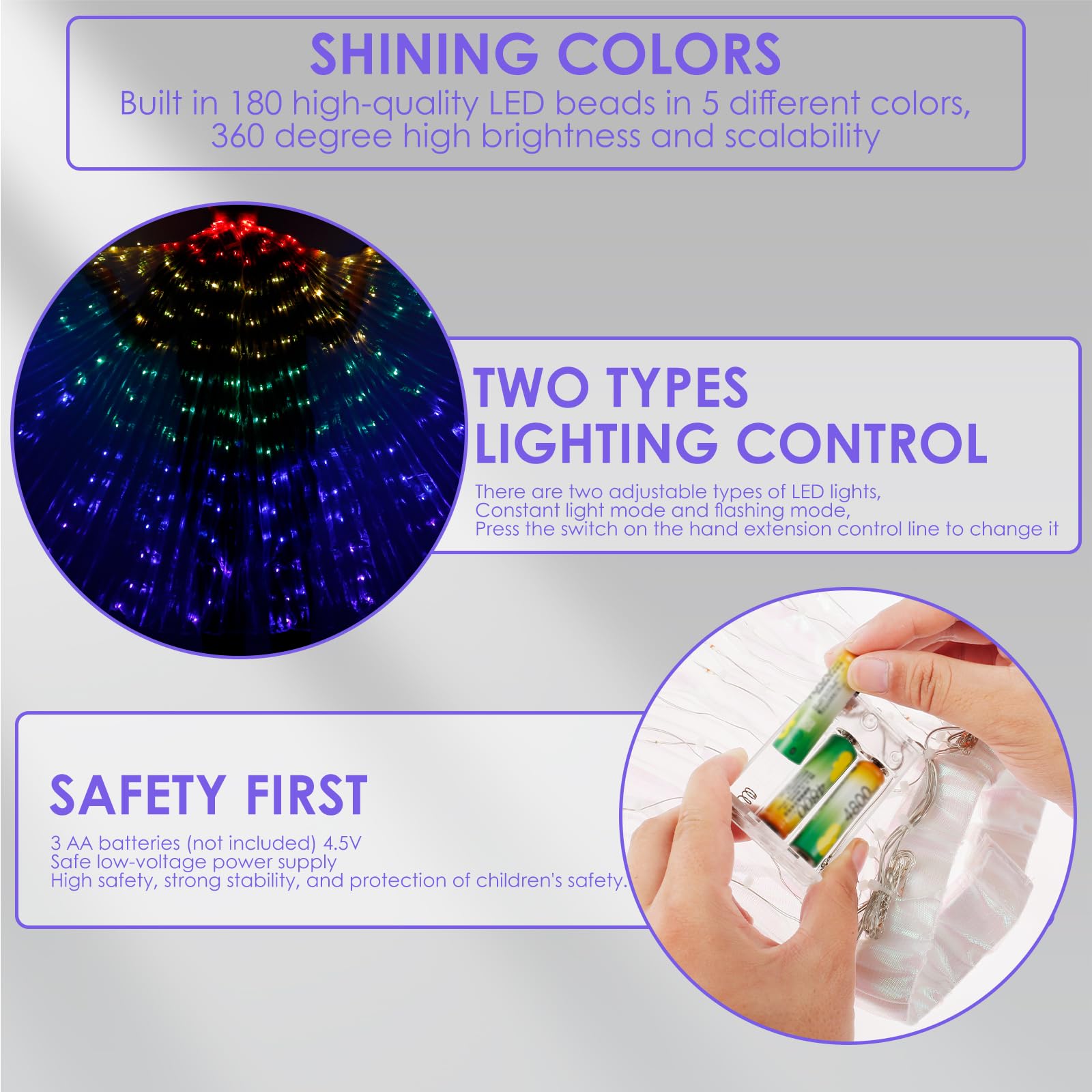 Alas LED De Arcoíris Para Adultos | Modos De Luz Fija E Intermitente, Con Varillas Telescópicas, Perfectas Para Raves Y Fiestas