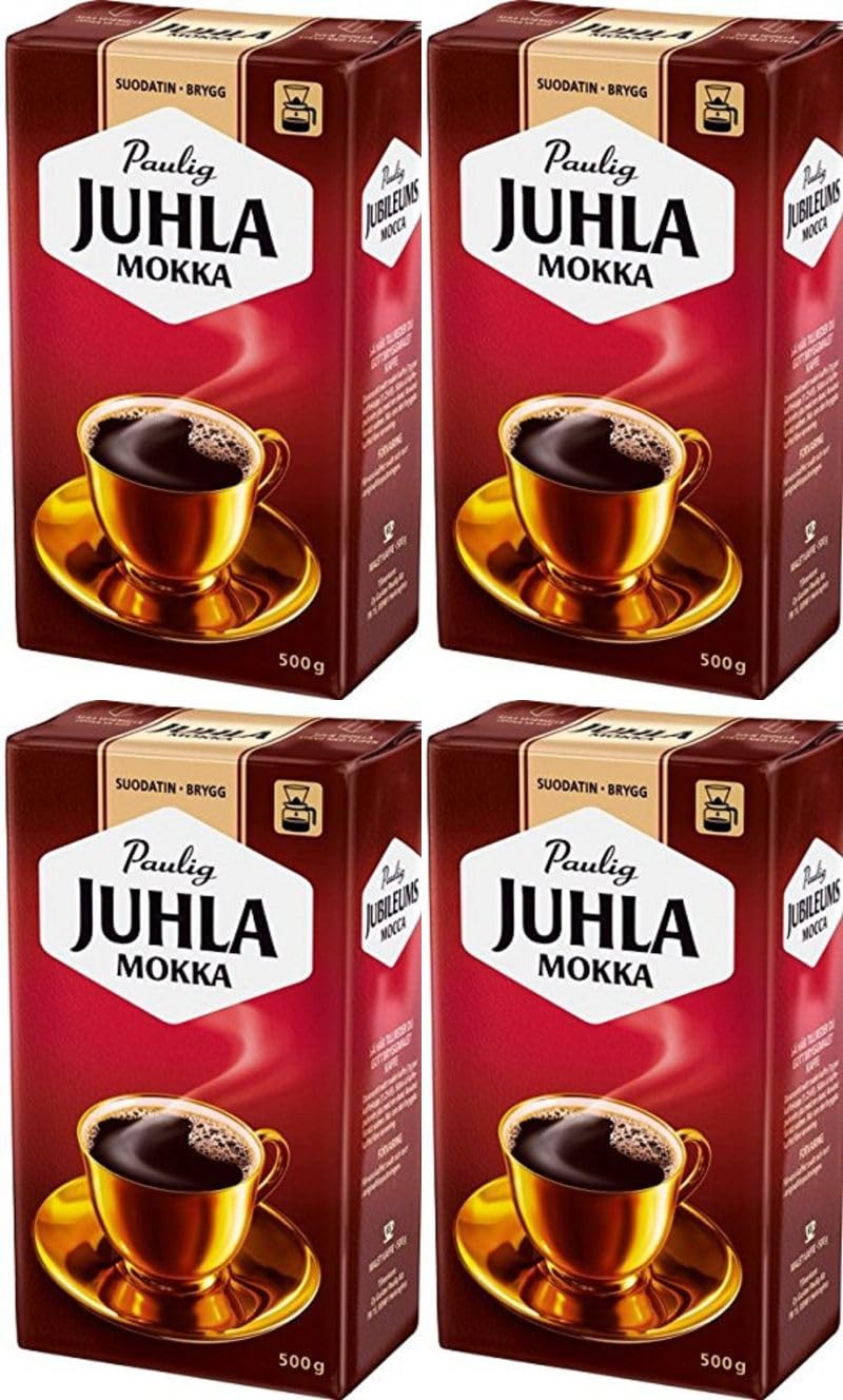 Juhla Mokka - Fine Grind - Filter Blend Ground Coffee - Bag 500g (Finland) (4 Bags (Save 25%))