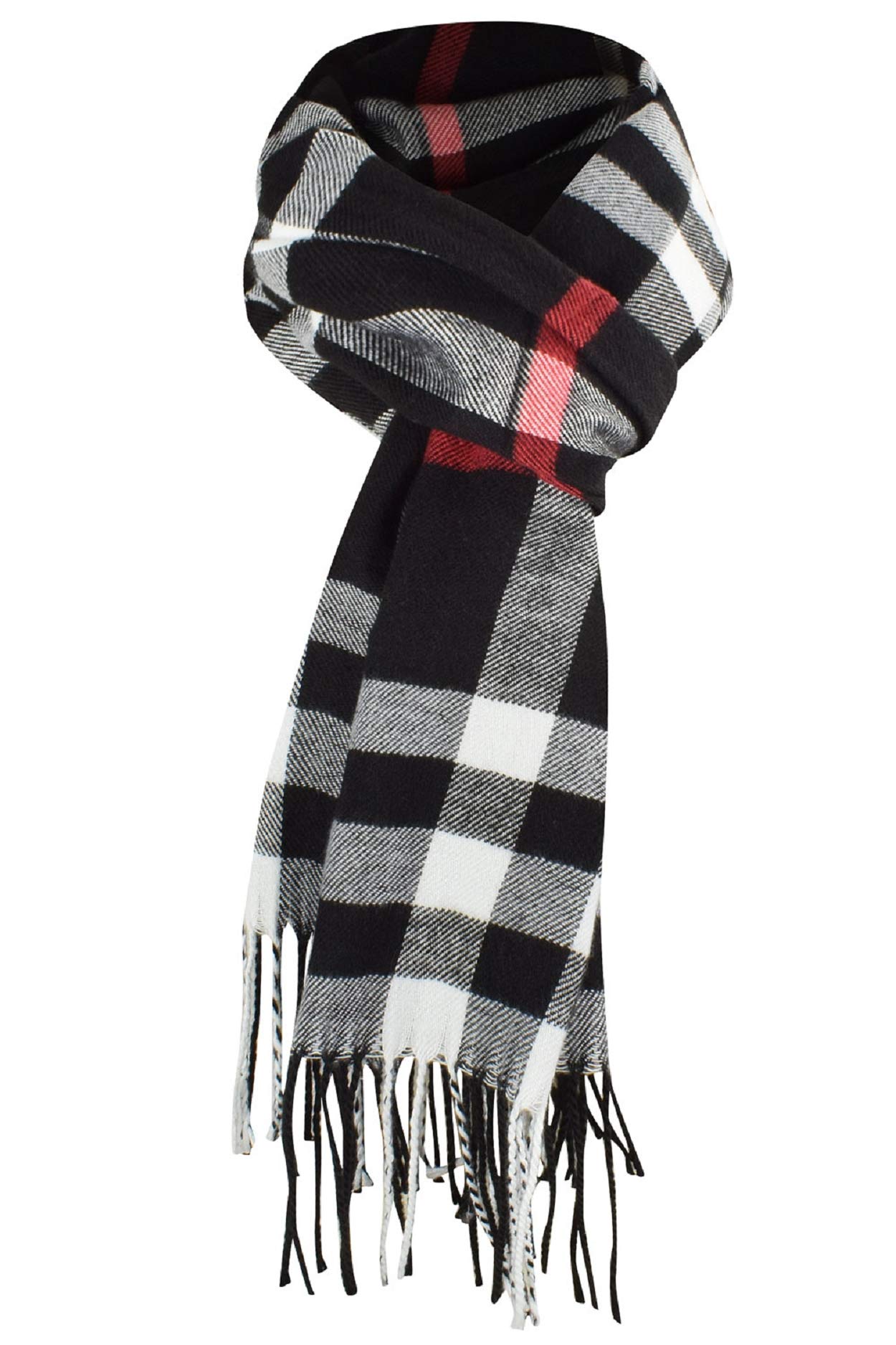 UMIPUBO Men's Scarves Classic Cashmere Wool Touch like Scarf Plaid Tartan Reversible Check Tassel Ends Solid Long Winter Scarf