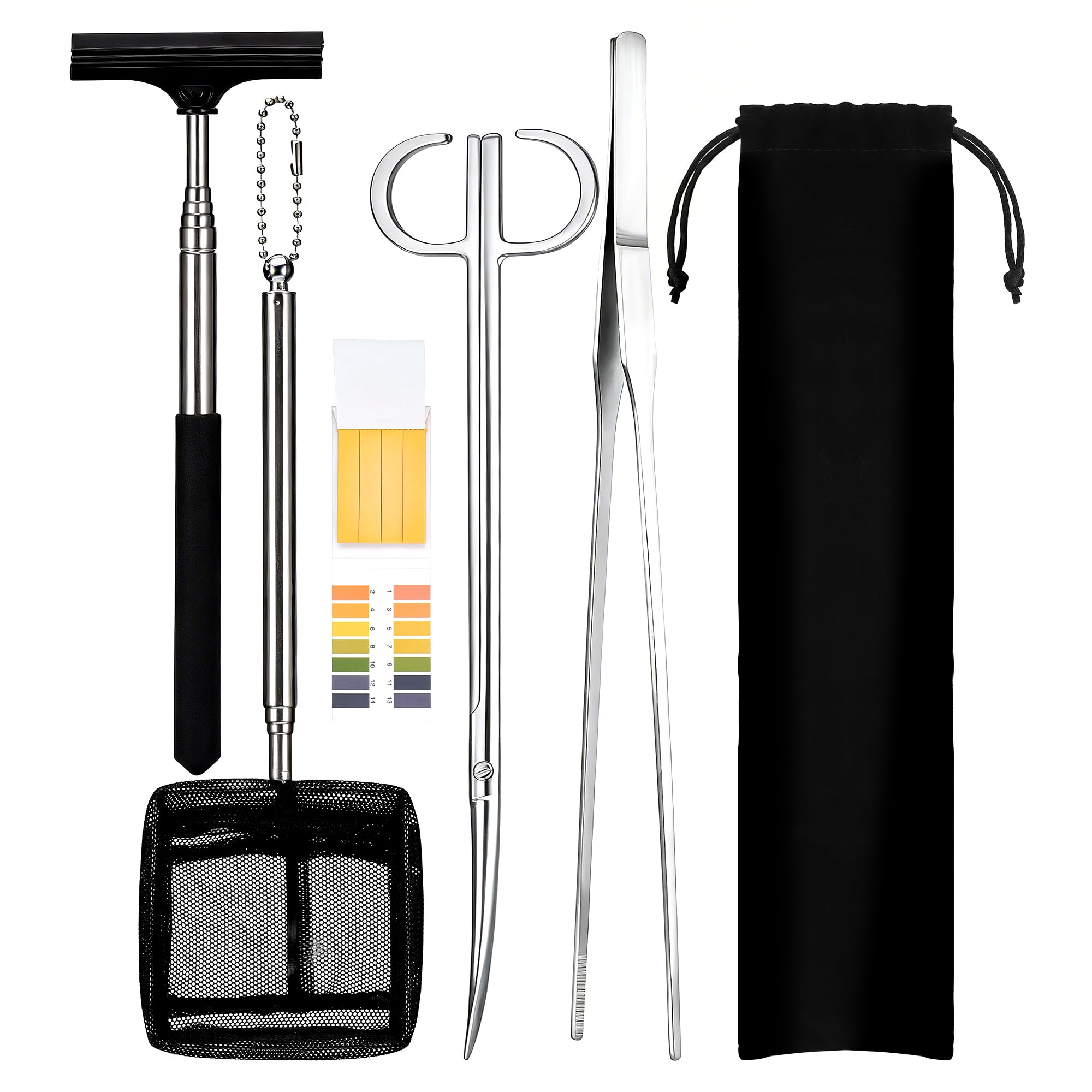 6 en 1 Aquarium Kit Outil, Acier Inoxydable Pince, Ciseau et Épuisette Aquarium, Accessoires Aquariums pour Élagage d'herbe d'eau dans Réservoir Poissons et Plantes d'Aquarium(Argenté)