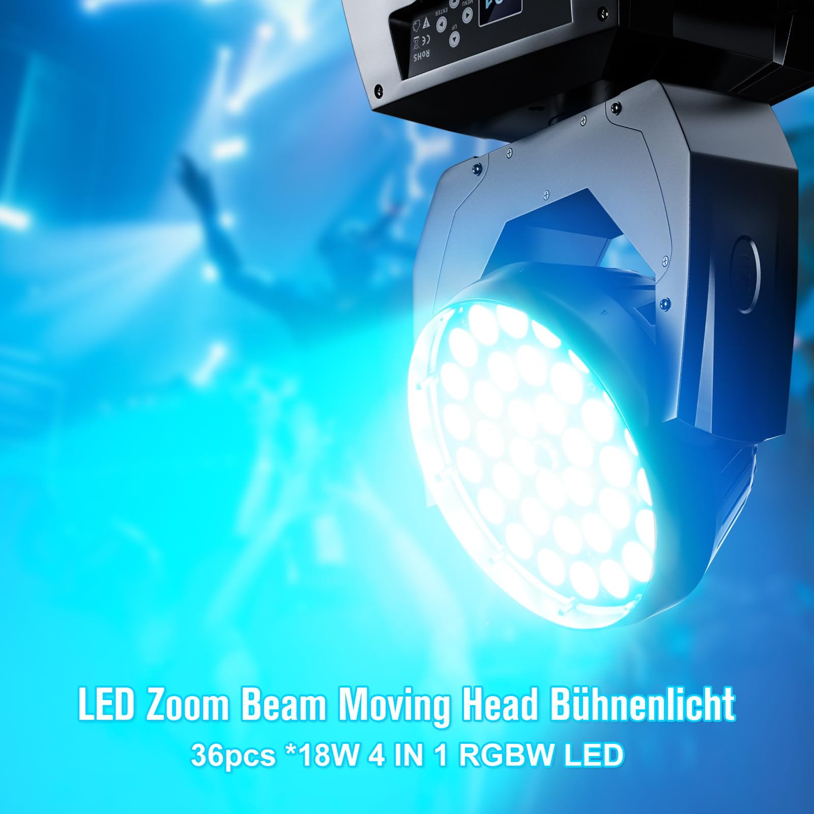36x10W Moving Head LED Wash Lichteffekt Zoom 23-72 Grad DMX DJ Lichter Fokussierung RGBW Touchscreen Bühnenleuchten für Weihnachten Hochzeit Disco Party Bar-2 Stück
