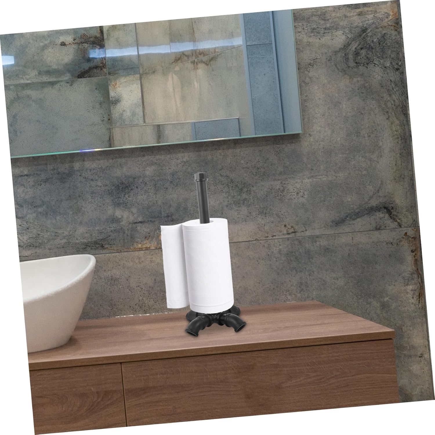 Homoyoyo Farmhouse Iron Art Paper Towel Holder Base Vintage Industrial Style Kitchen Roll Paper Stand for Countertop for Dining Table and Kitchen Organization