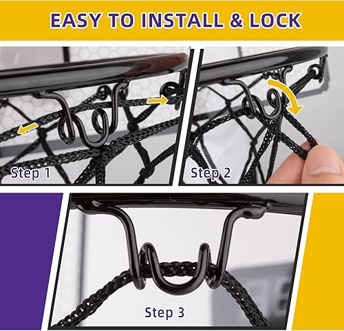 Miniatura 5 de Mini aro de baloncesto para interiores, aro de baloncesto para puerta de habitación y oficina, aro de baloncesto para niños de 8 a 12 años con 3