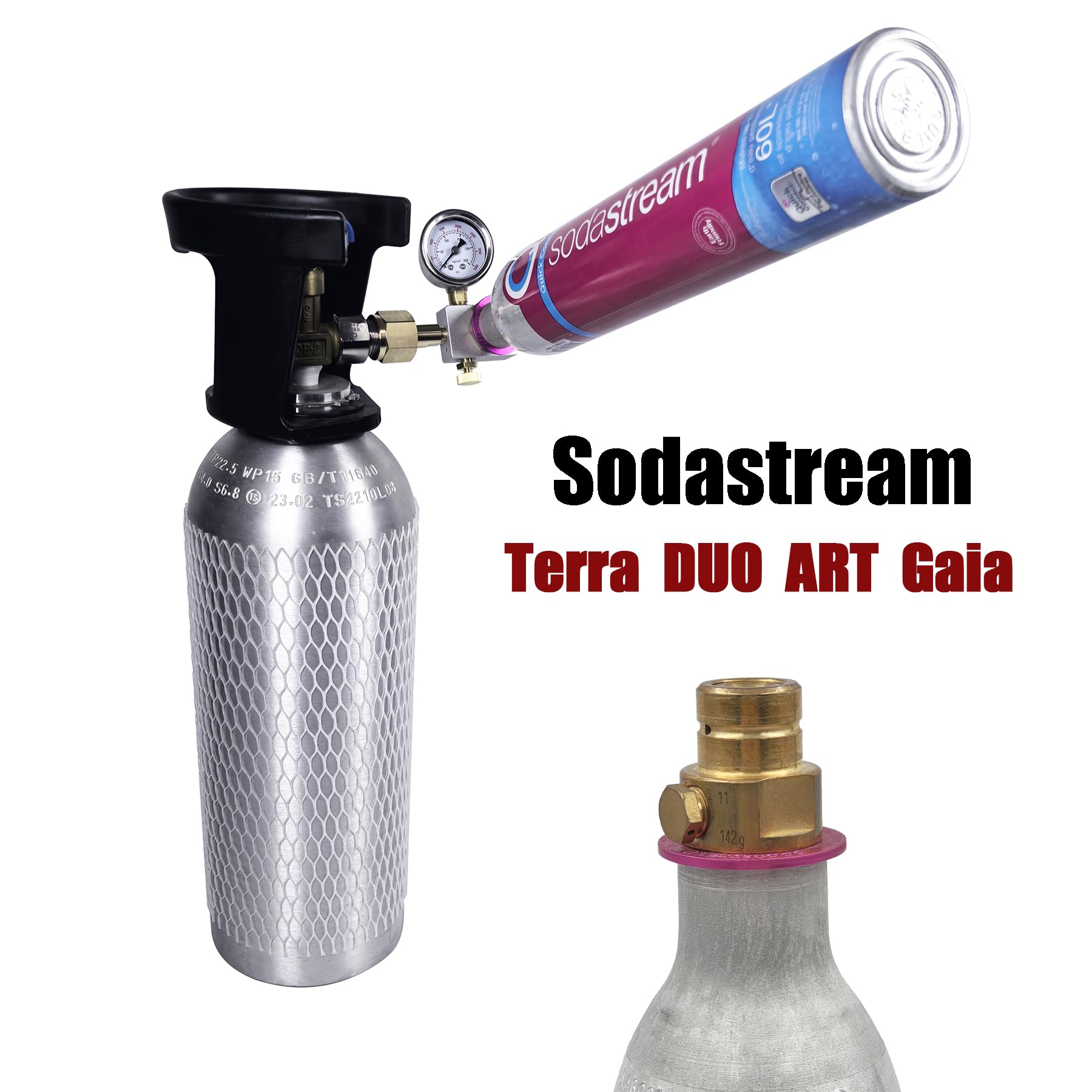 DRYHTEN Station de recharge de dioxyde de carbone avec jauge pour bouteille Sodastream DUO Terra Art Gaia Pink Cylindre Bouteille Quick Connect