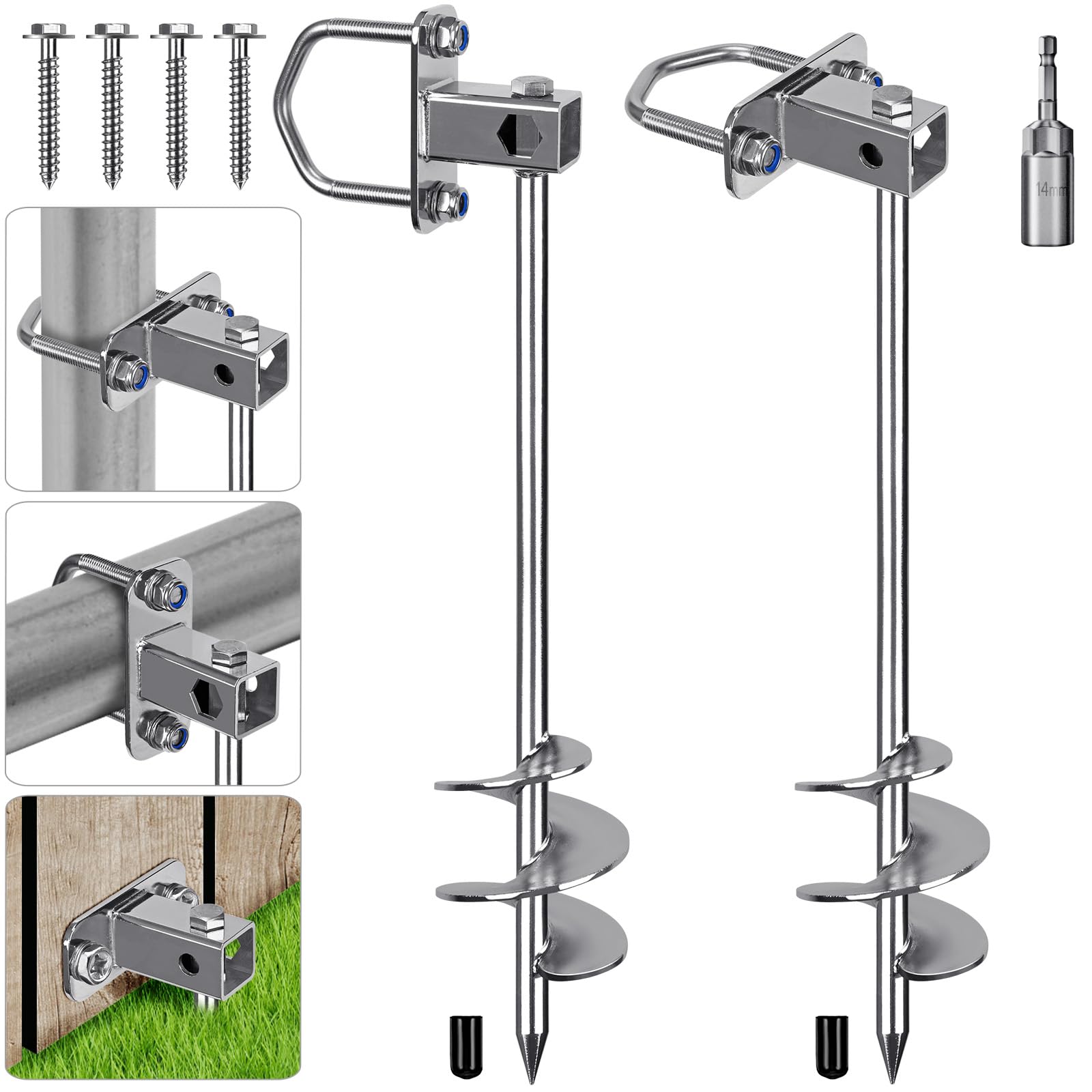 Insaga Ground Anchor Heavy Duty 61cm Ground Pegs kits Fit for All Tents Trampolines anchor kit for Camping/Shed/Dog/Garden Carport with Fixed Loop