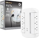 GE 6-Outlet Extendeur, Protecteur de surpression, Accès latéral pivotant, Adaptateur de robinets muraux, 3-Prong, 980 Joules, ETL Inscrit, blanc, 81781