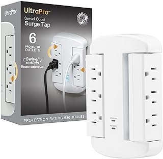 6-Outlet Extender, Surge Protector, Swivel Side Access, Wall Tap Adapter, 3-Prong, 980 Joules, ETL Listed, White, 81781