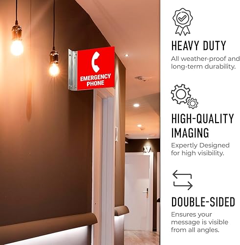 Miniatura 5 de Letrero de emergencia para proyectar teléfono, doble cara, 6x6 pulgadas, ACM, con accesorio de níquel cepillado, fabricado en EE. UU