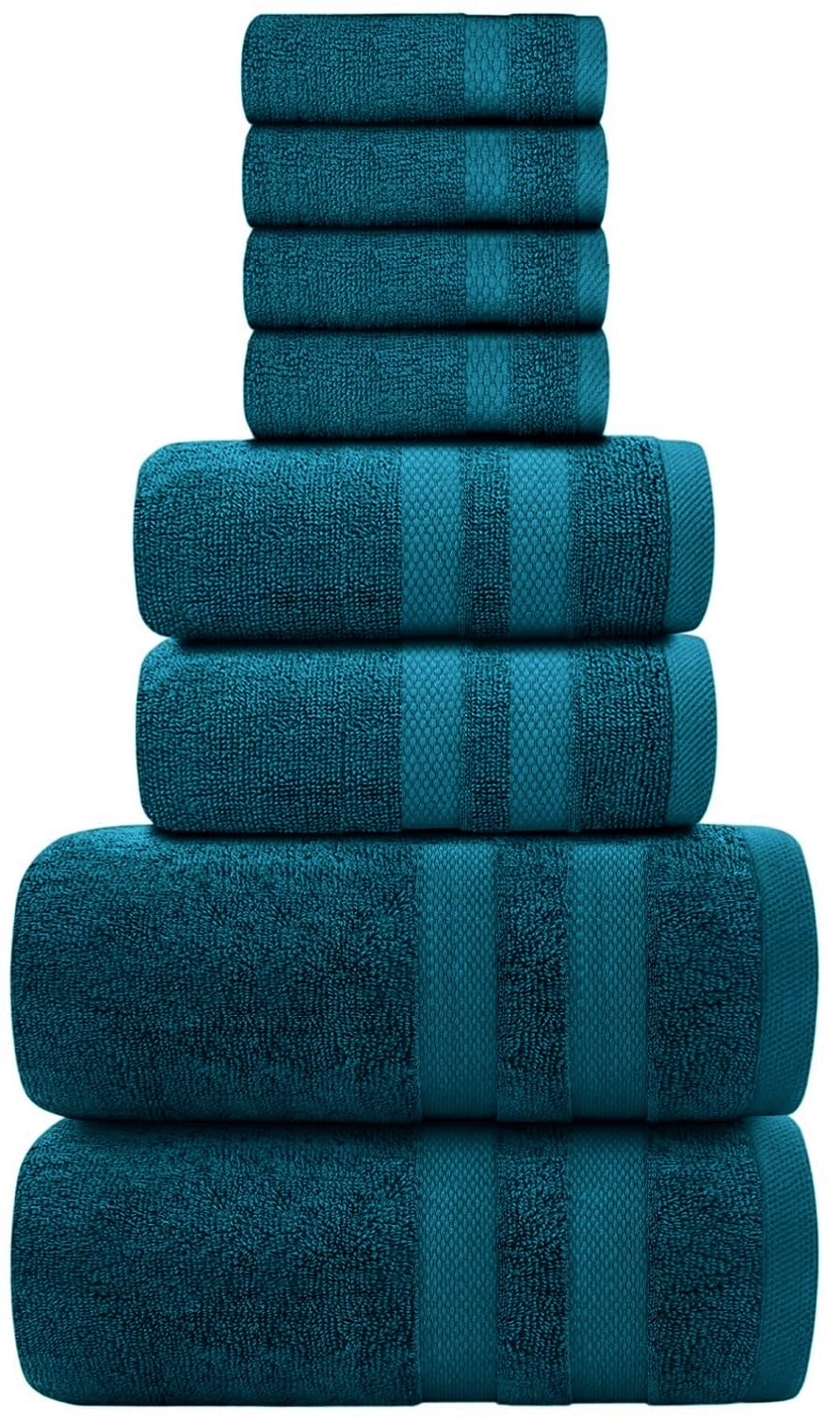 8 Piece Towel Bale Set 800GSM Premium Quality Super Soft 100% Egyptian Cotton 4 Face Cloths, 2 Hand Towels, 2 Bath Towels Luxury Highly Absorbent Towel Sets (Blue Lagoon, Towel Set 8-Piece)