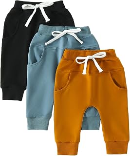 Baby Boy Long Pants Pocket Harem Active Sweatpants Solid Casual Trousers 3 Pack Toddler Fall Jogger Pants