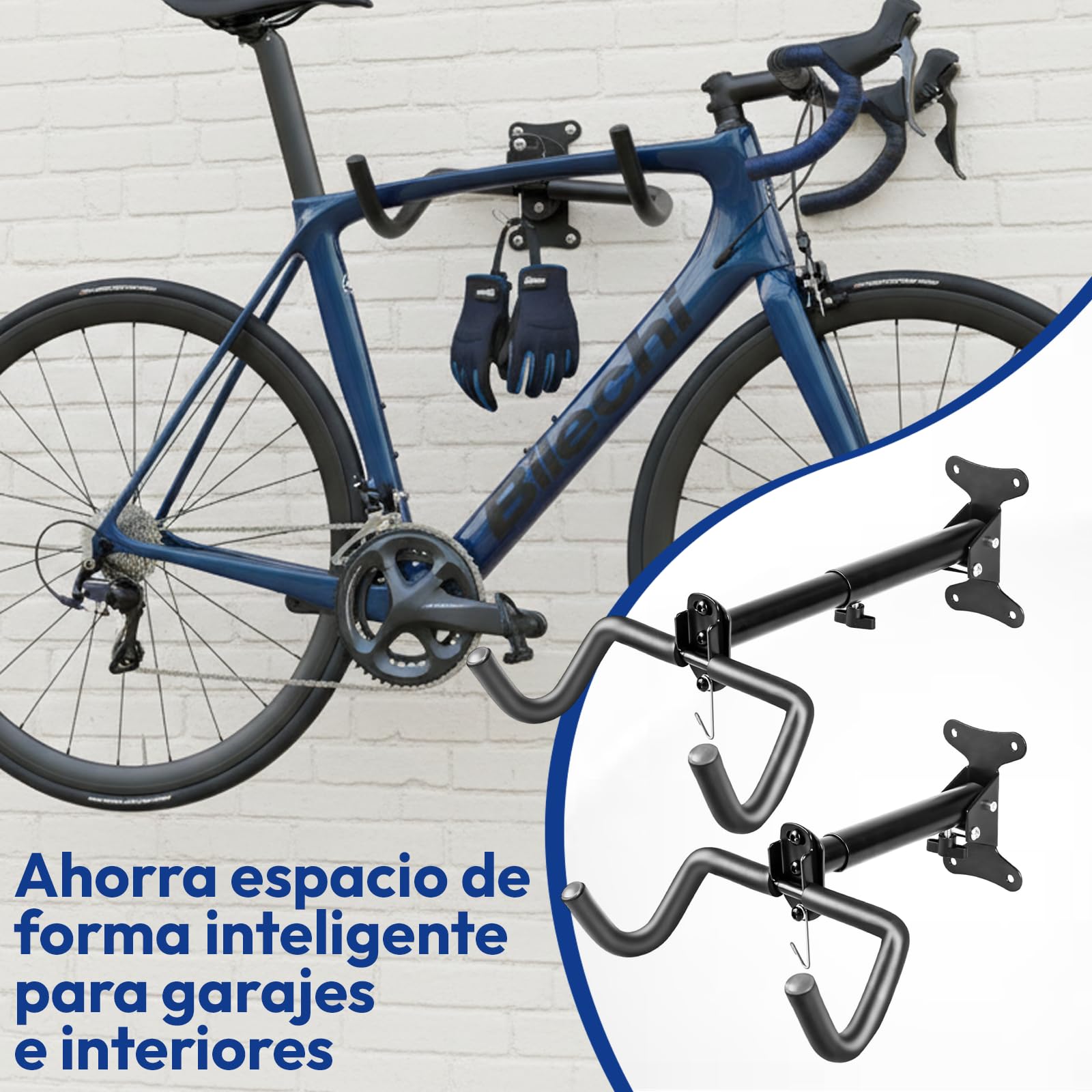 Samos® Soporte Bicicletas Pared Plegable – Colgador de Bicicleta de Universal con Ganchos Revestidos y Estructura de Acero – Soporte Pared Bicicleta Ajustable para Montaña, Carretera o Paseo