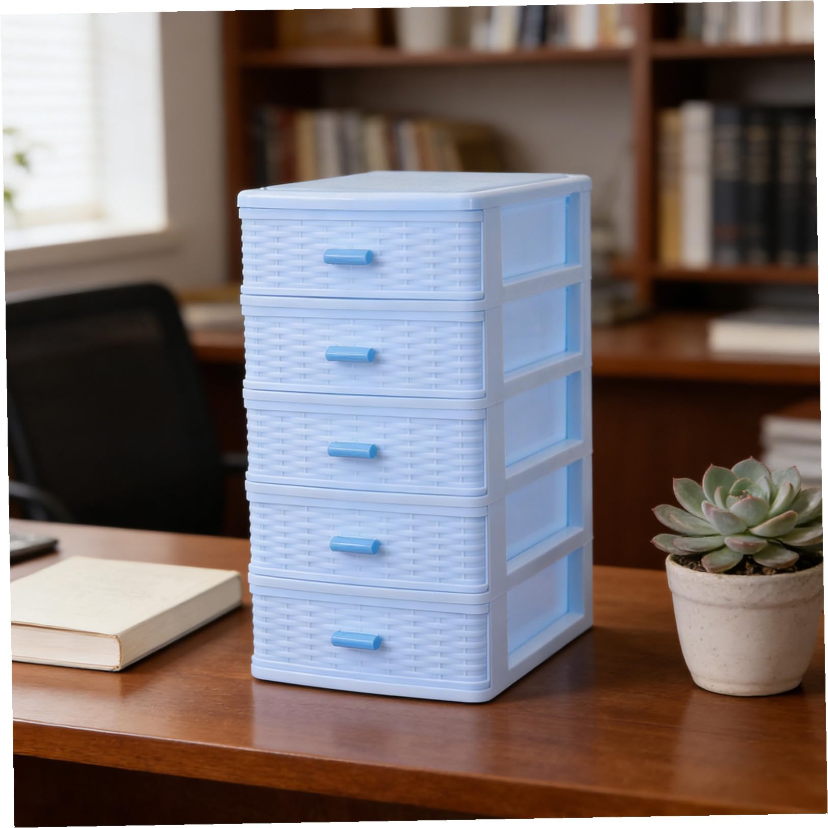 BESPORTBLE Organizer per Cassetti da Scrivania in Plastica Blu, Mobiletto Portaoggetti a 5 Ripiani, Scatola per Cosmetici e Accessori, Soluzione Salvaspazio per Ufficio, Casa e Laboratorio