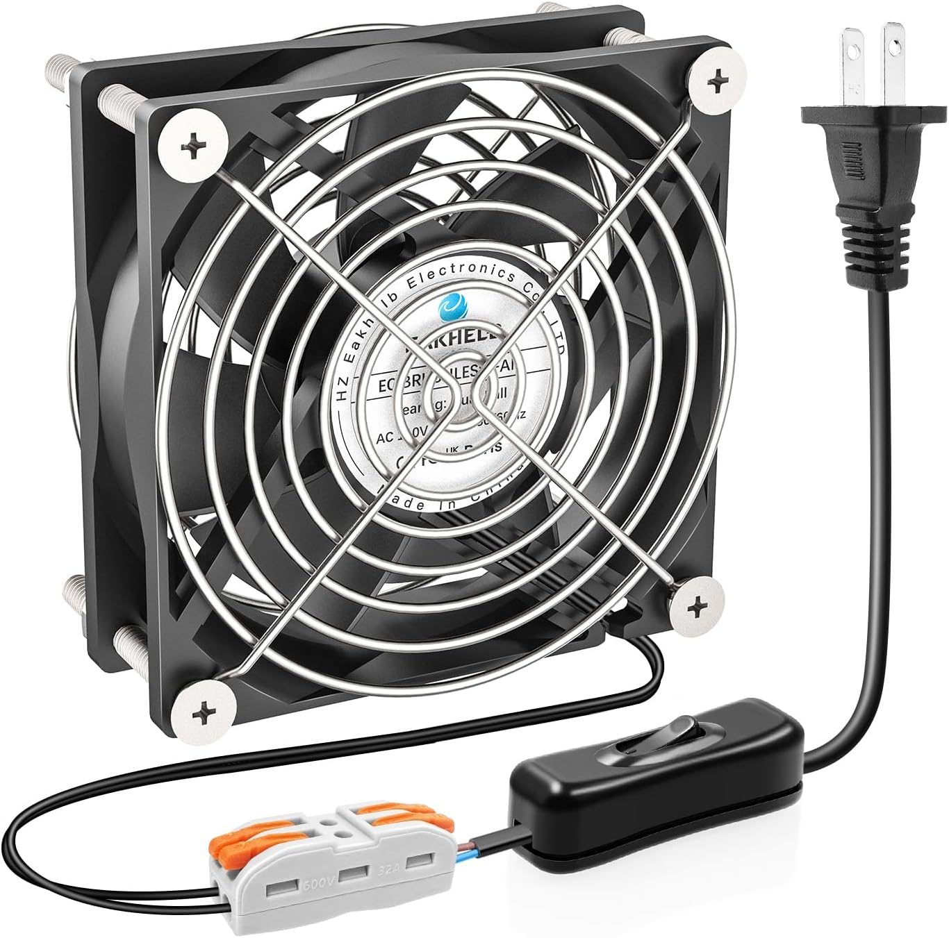 80mm EC Brushless Fan, 80x80x25mm Dual Ball Bearing, AC 110V 120V 220V 240V Cooling Fan with AC Plug Switch Cable, for DIY Cooling, Electronics Equipment, PC CASE Cooling, Server Cooling
