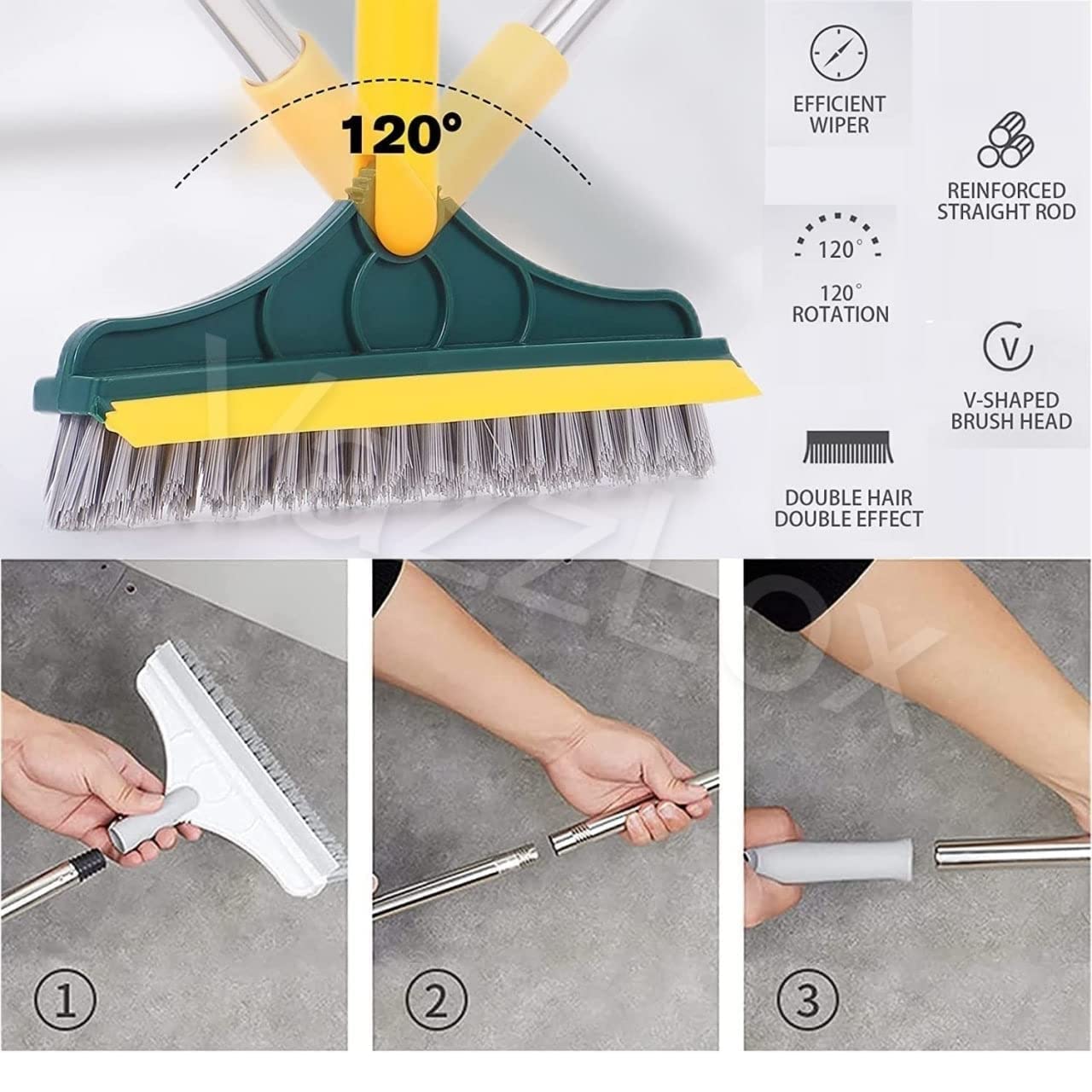 Bathroom Tiles Cleaner Brush with Long Handle 120? Rotating Floor Cleaning Supplies for Household, Kitchen Accessories Items 2 in 1 Floor Scrub Cleaning Brush 2