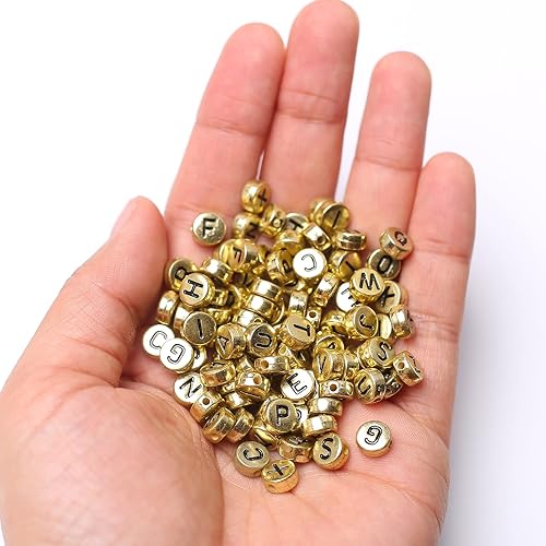 Miniatura 4 de HERZWILD 1000 cuentas de letras redondas doradas de la A a la Z, letras negras, cuentas redondas doradas, cuentas doradas para manualidades,
