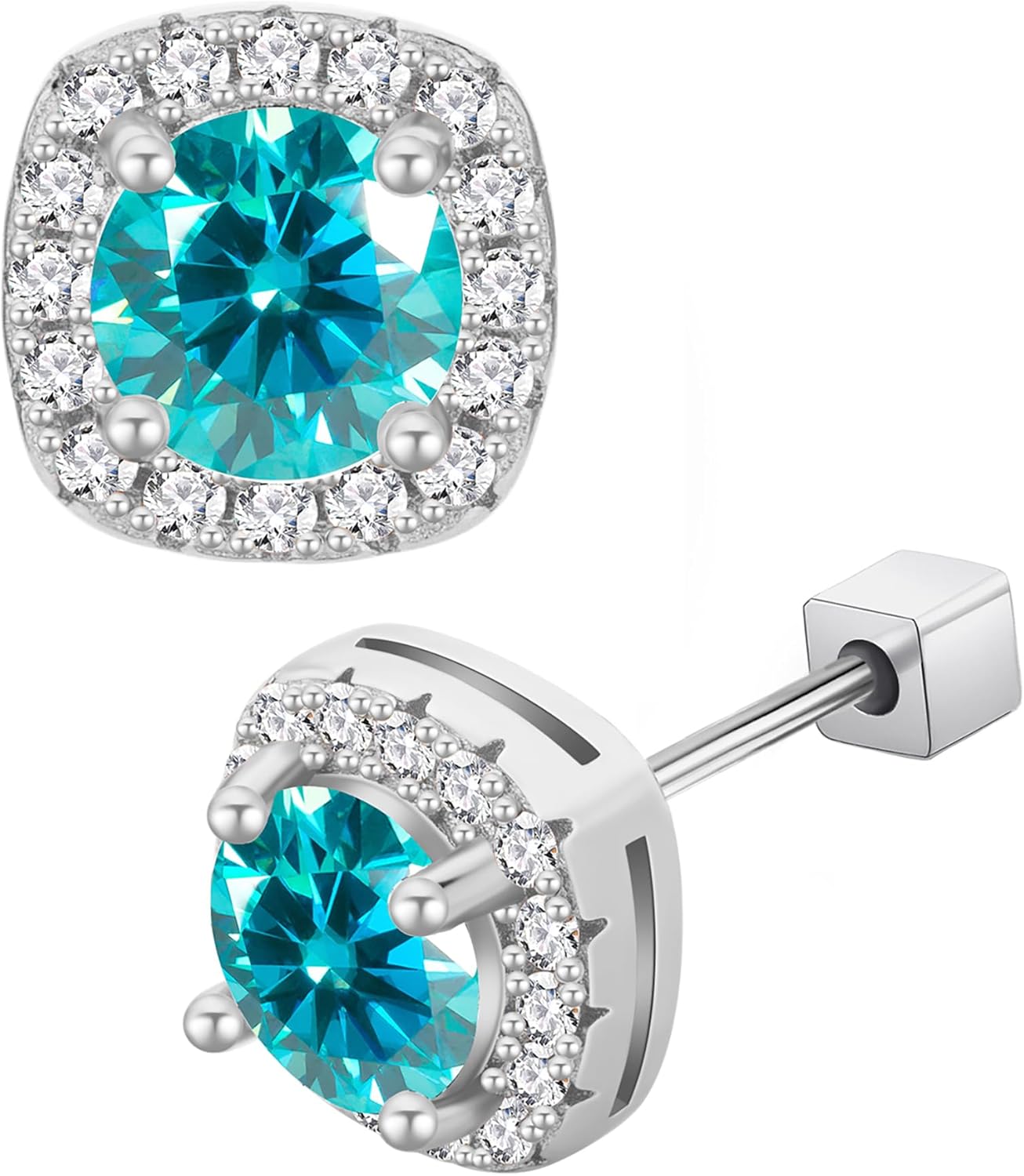 YSDD Moissanite 0.5 carat stud earrings for women, 925 sterling silver plated 18K white gold colored moissanite stud earrings, lab created 5mm moissanite square wrap earrings jewelry