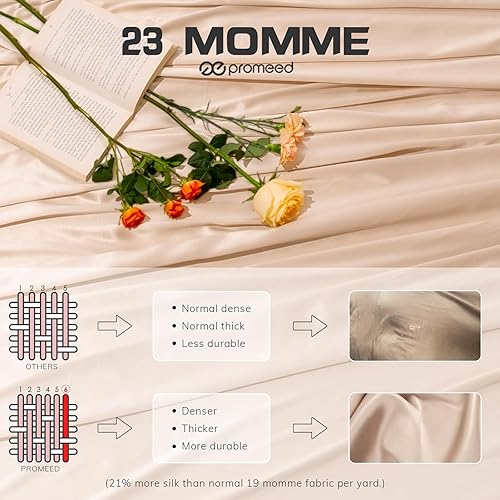 Miniatura 3 de PROMEED Juego de ropa de cama tamaño King de seda de 22 momme con funda de edredón y fundas de almohada, 100% seda de morera de grado 6A, juego de