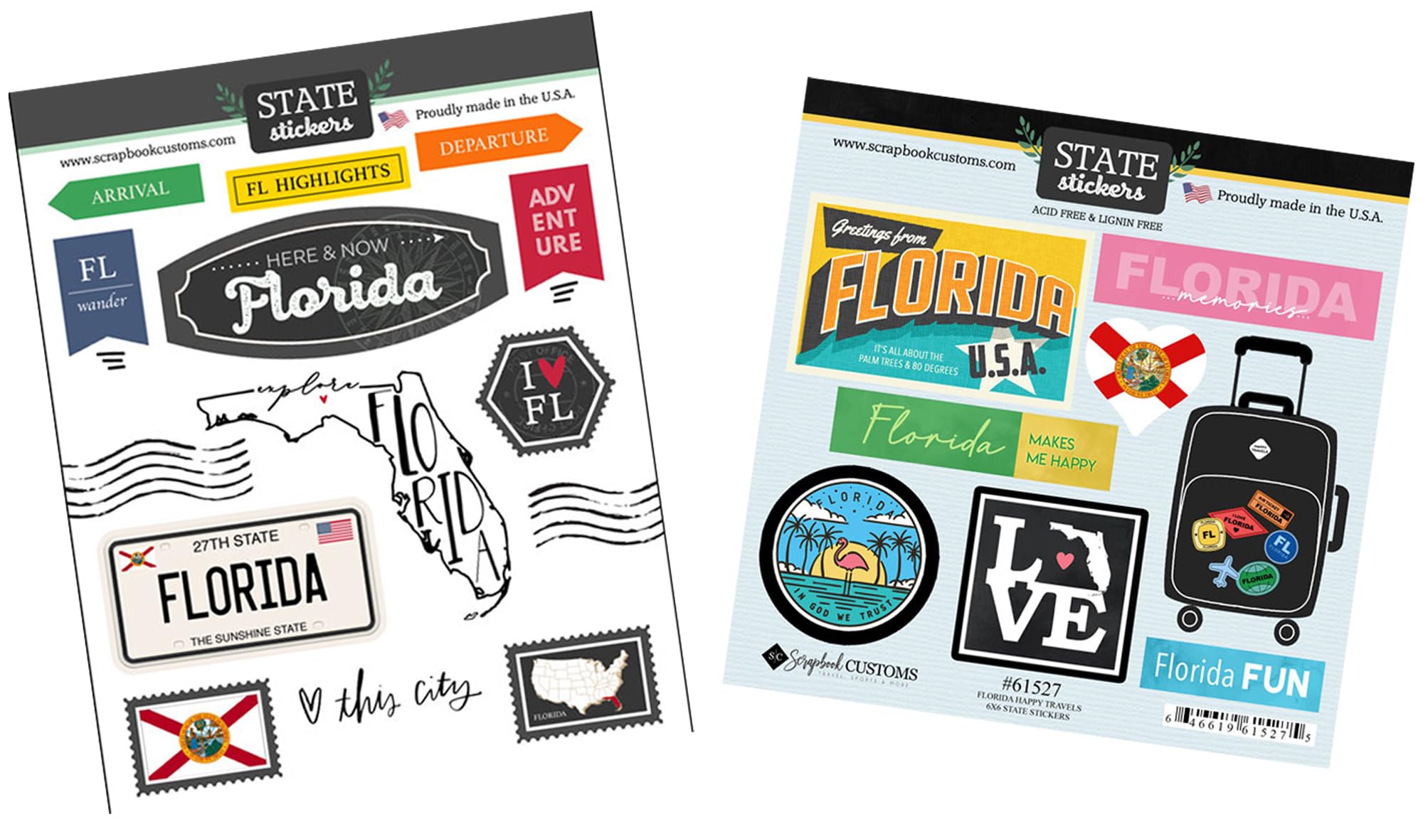 Autocollants scrapbooking Floride lot de 2 pour album photo et journal