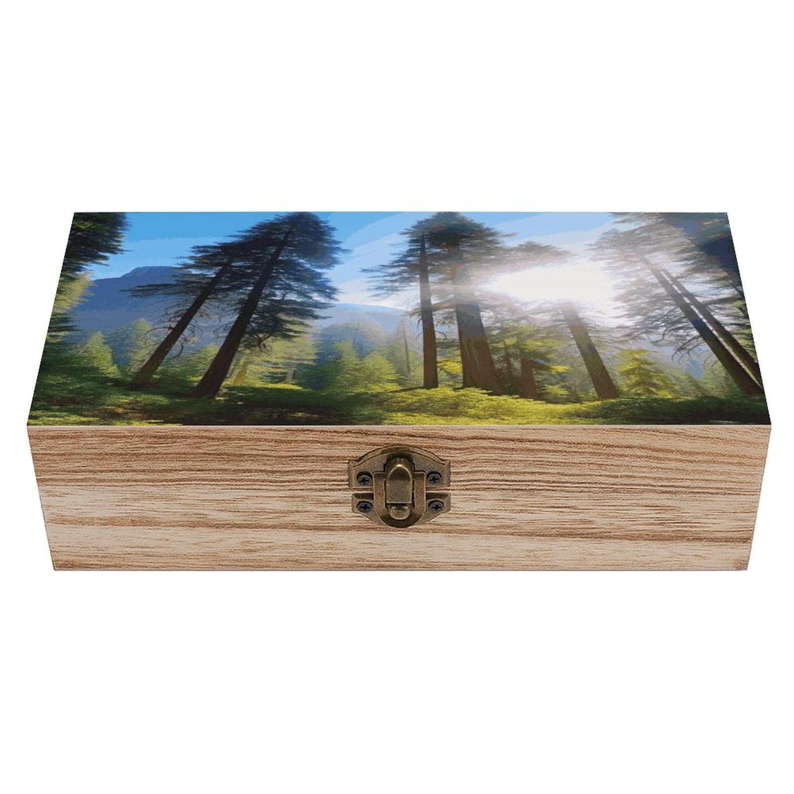 JTREHY National Parks Sunshine Trees Wooden Keepsake Box Vintage-Style Wood Keepsake Case with Hinged Lid Solid Wood Boxes Beautifully Memory Treasure Case Vintage-Style Wooden Storage Box