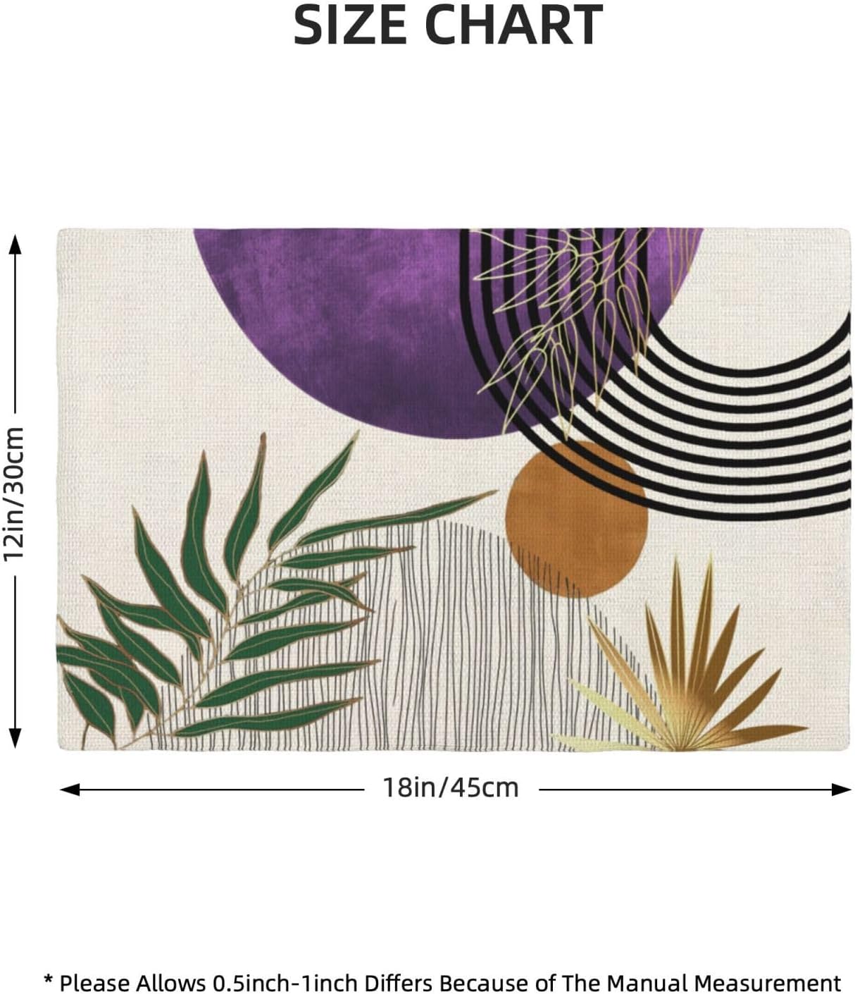 Mid Century Placemats 12x18 Inches Set of 4, Modern Boho Purple Green Tropical Leaf Decorative Rectangle Table Mats for Party, Home Kitchen,Dining Table Decoration