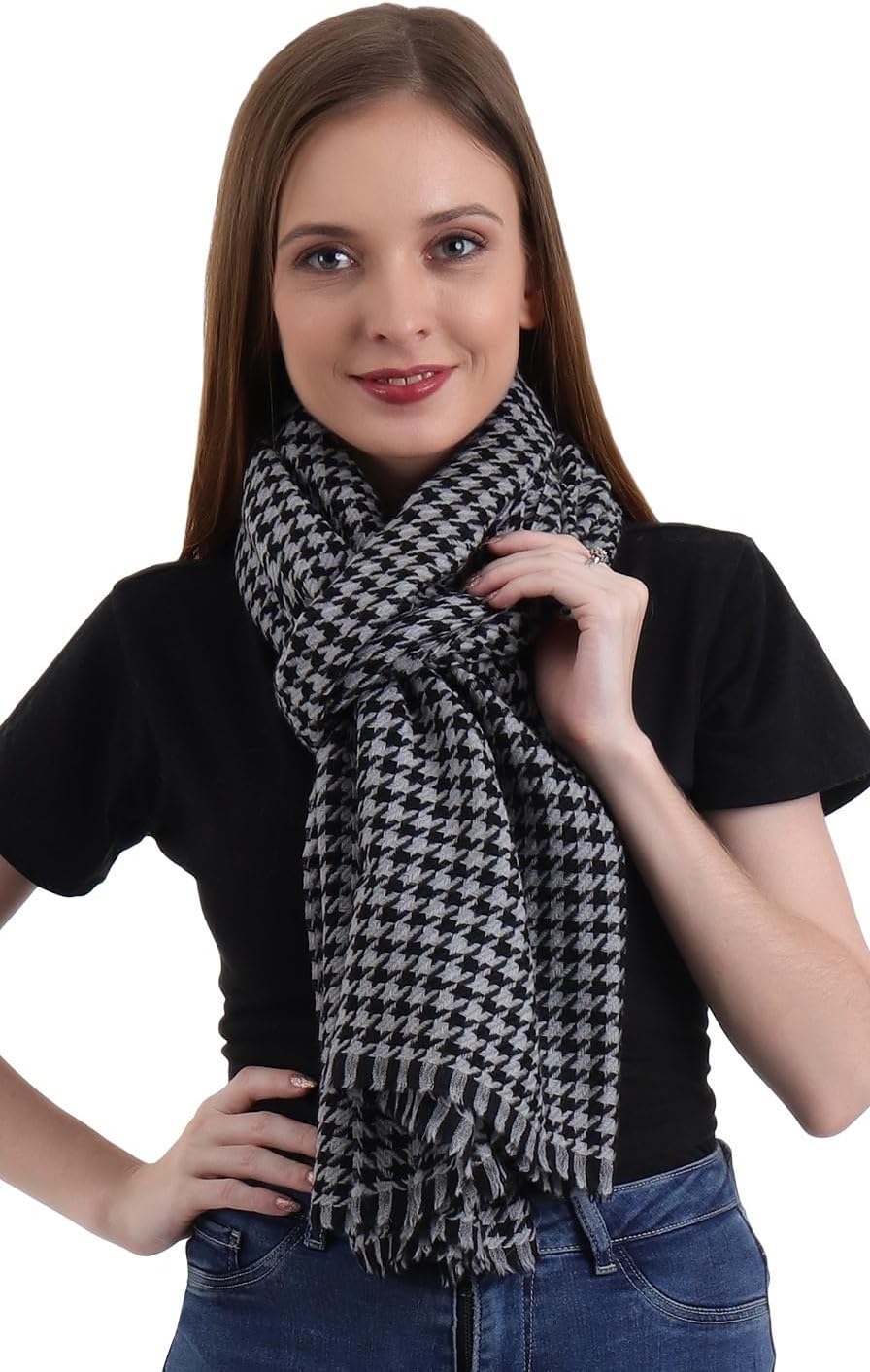 EH 100% Pure Cashmere scarf, stole Houndstooth, warm large buttery soft Pashmina