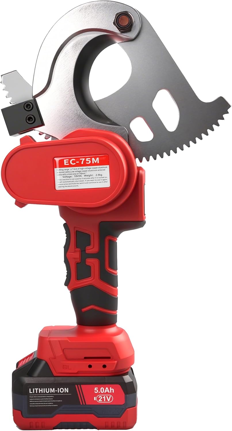 21V Battery Ratcheting Cable Cutters Cordless Heavy Duty Professional Electrical Portable Copper Cable Cutters (1500 KCMIL Copper/Aluminum Cables or 3 Inch Armour Cables)