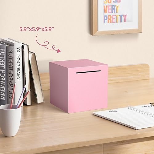 Miniatura 4 de Alcancía para adultos, alcancía irrompible que debe romperse para abrirse, alcancía de ahorro de metal hecha de acero inoxidable (rosa, 15 cm)