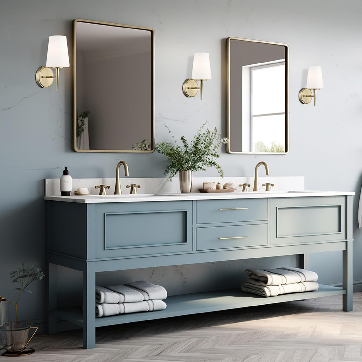 Montgomery 1-Light Wall Sconce | Brushed Gold Finish with White Frosted Glass Shade | Vertical Mounted Indoor/Outdoor Sconces | Uses E26 Base Bulb (Gold, Sconce)