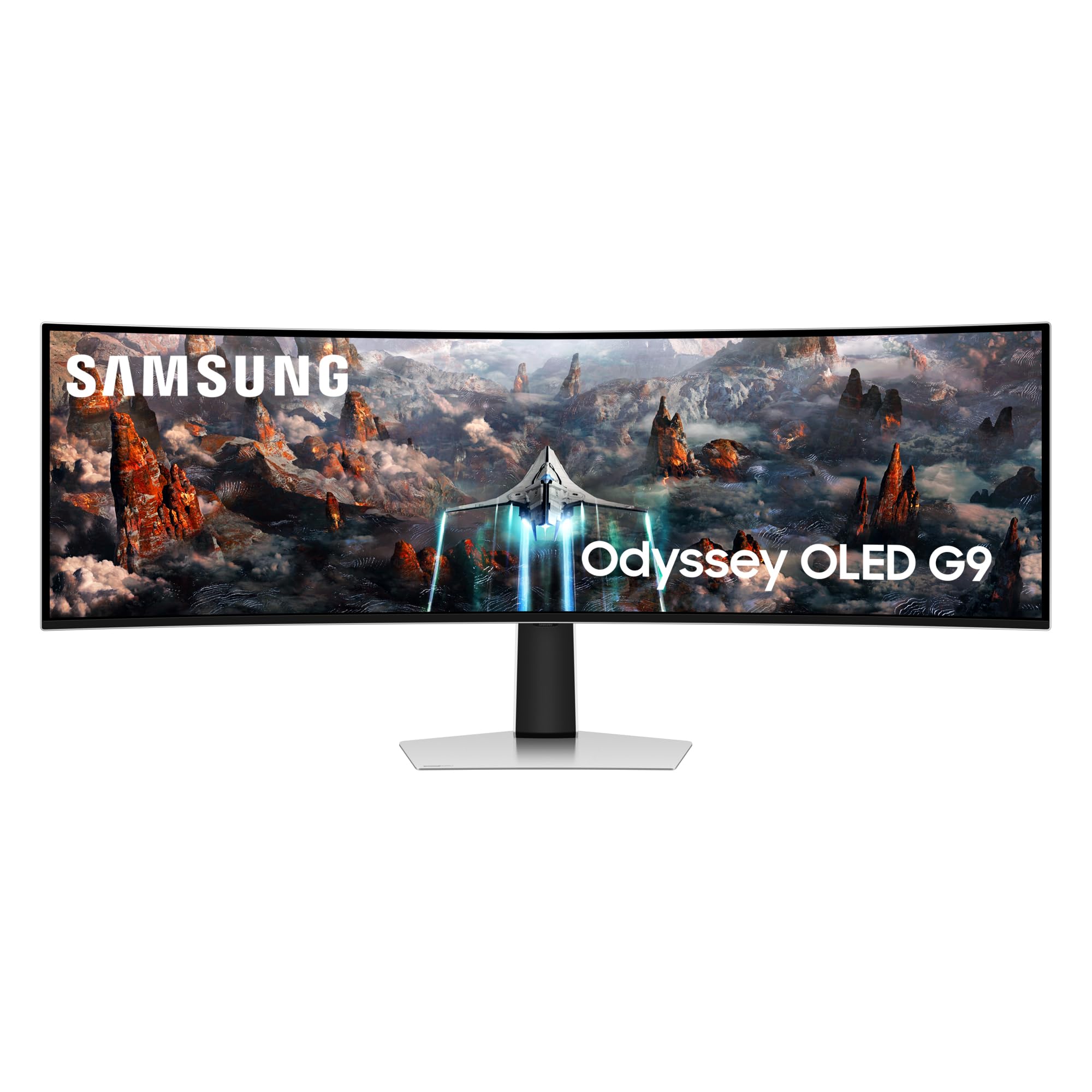 Samsung Odyssey OLED G93SC Curved Gaming Monitor, 49 Zoll, OLED-Panel, 5.120 x 1.440 Pixel, Freesync Premium Pro, Bildwiederholrate 240 Hz, Reaktionszeit 0,03 ms (G/G), Bildschirmkrümmung 1.800R