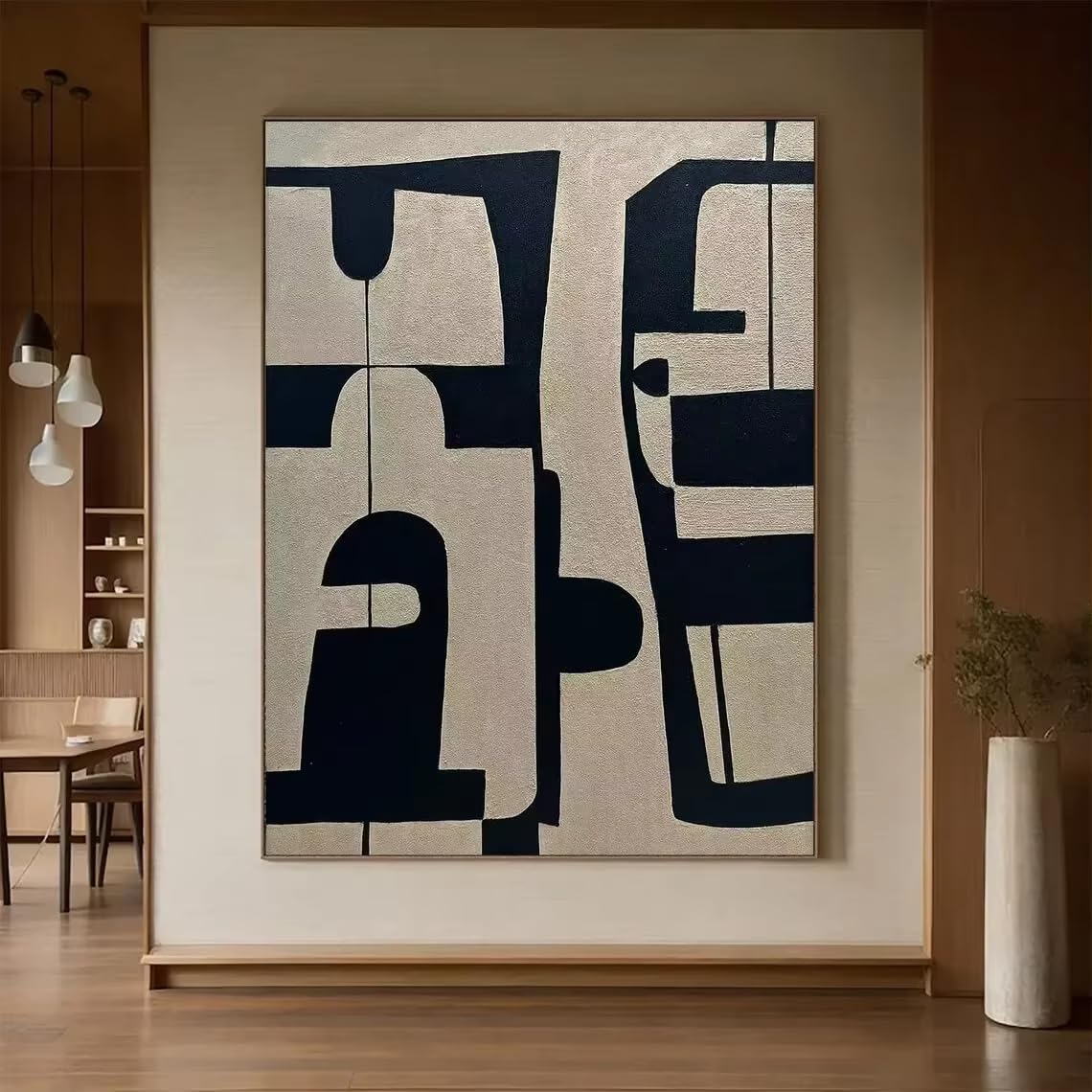 DFZEWKI Large Geometric Abstract Painting Beige and Green Minimalist Wall Art Modern Green Wall Decor(70x90cm(26x35in)/No frame)