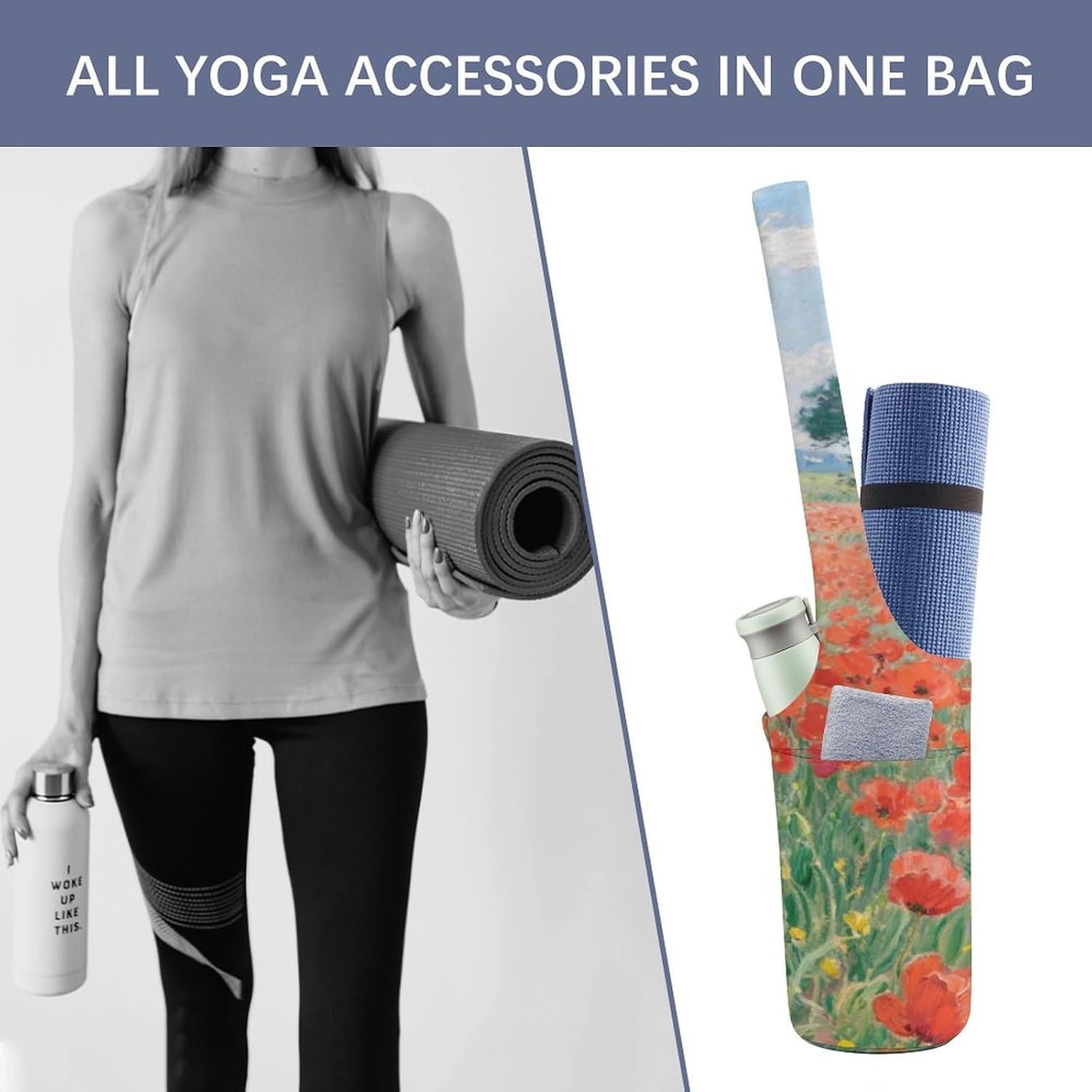 Printed Full-Zip Yoga Mat Bag with Pockets - Yoga Mat Carrier Sling Storage Applies to Yoga Mats for Women & Men