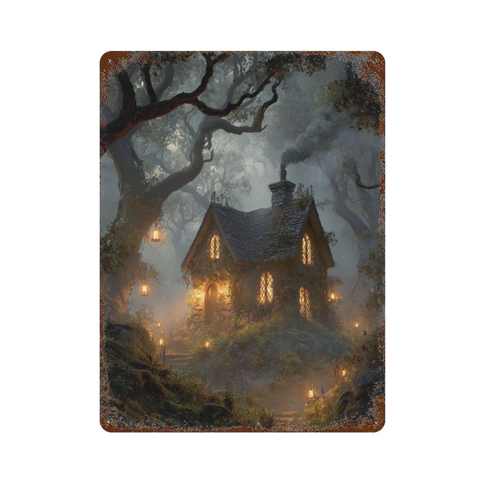 Enchanted Forest Cottage Retro Metal Sign 15.7"x11.8", Ideal for Basement, Hobby Room And Garage Decor