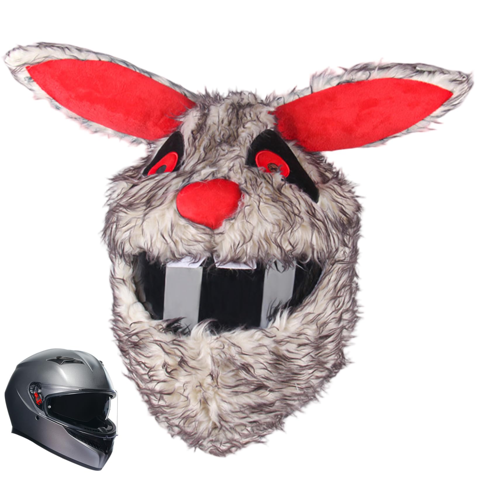 Yeaxxsqy Fluffy Plush Motorcycle Helmet Cover, Cartoon Devil Rabbit Cover for Full-Face Headgear, Protective Accessories for Parties Daily Use - Bunny Helmet