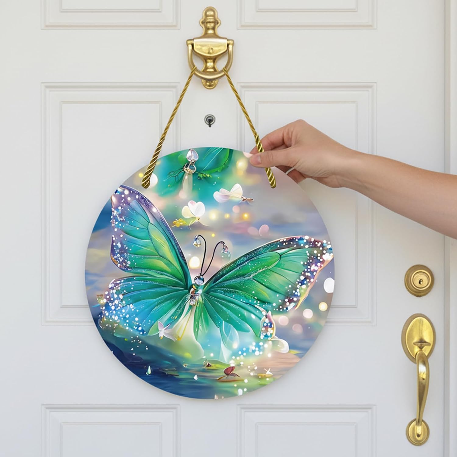 Stained Glass Window Hanging, Hummingbird Sun Catcher Decor, Acrylic Suncatcher Hanging Window Ornament for Home Wall Art, Green Butterfly
