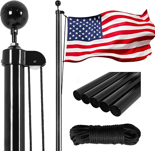 BMFTRRI Kit de asta de bandera de 20 pies para exteriores en el suelo, asta de bandera seccional de aluminio resistente al aire libre, parte