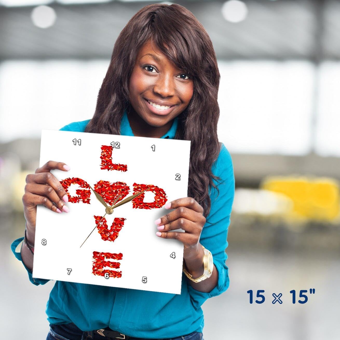 Wall Clock Silent - 15 inch - Love God Word Cross Heart Red Pattern, Typography, 3dramm - AmansMall Inspirational Typography